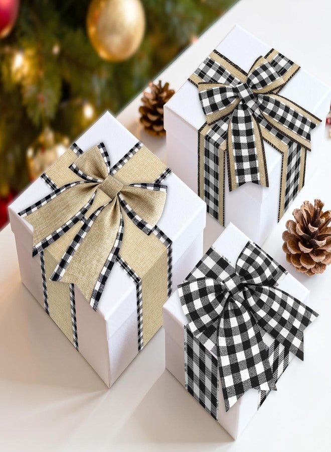 كينجلاك شريط كينجليك بنقشة مربعات الجاموس، سلكي - 3 لفات 2.5 بوصة × 18 ياردة، شرائط خيش بنقشة مربعات سوداء وبيضاء للأعمال اليدوية، وتغليف هدايا عيد الميلاد، والأكاليل، والزينة - Image 5